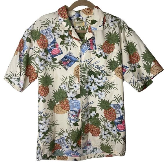 NEWT Honolulu Vintage Mens Shirt Size Medium White Green Tropical Print Aloha - Picture 1 of 10